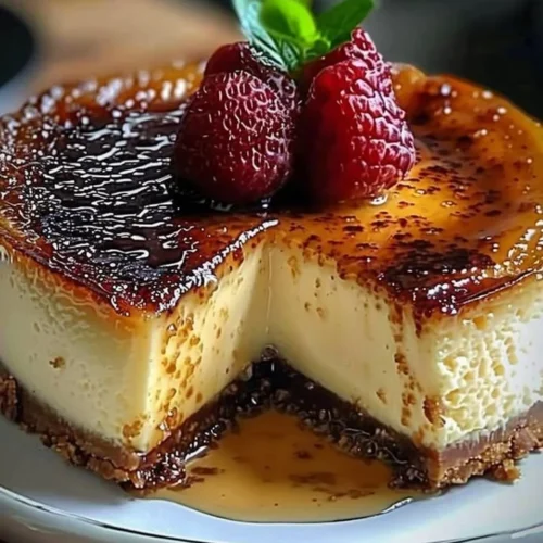 Delicious Crème Brûlée Cheesecake with a caramelized sugar crust
