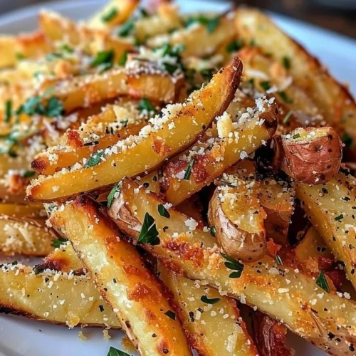 Crispy Baked Parmesan Garlic Fries served in a bowl with a garlic dipping sauce