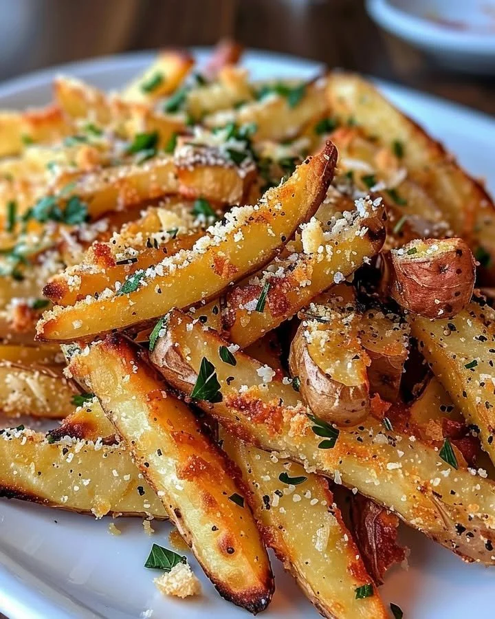 Crispy Baked Parmesan Garlic Fries served in a bowl with a garlic dipping sauce