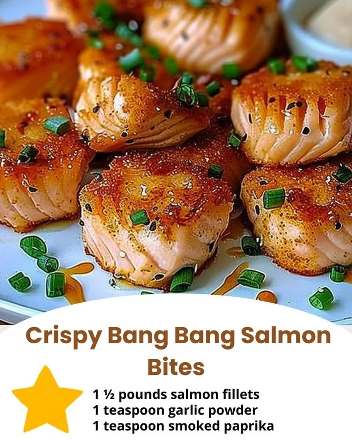 Crispy Bang Bang Salmon Bites served with dipping sauce on a plate.