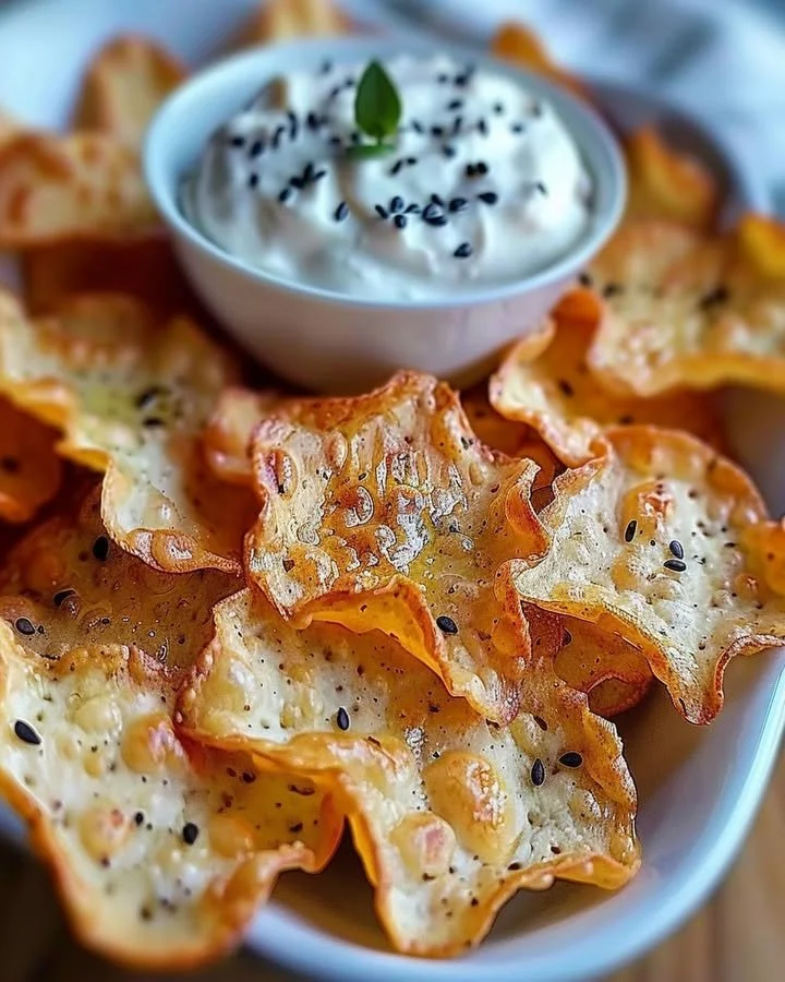 Plate of crispy cottage cheese chips, a delicious and healthy snack