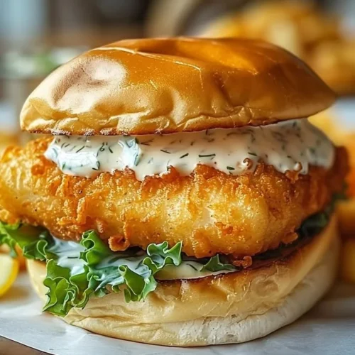 Crispy Fried Cod Sandwich with fresh toppings and a golden batter