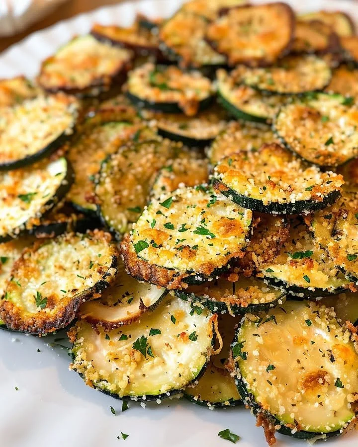 Bowl of crispy zucchini chips, a healthy snack alternative.