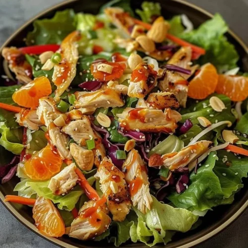 Crunchy Asian Chicken Salad with fresh vegetables and sesame dressing