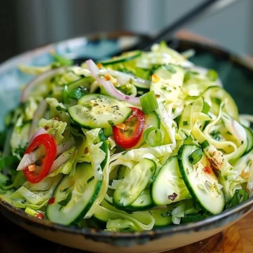 Cucumber Salad with Chinese Cabbage served in a bowl