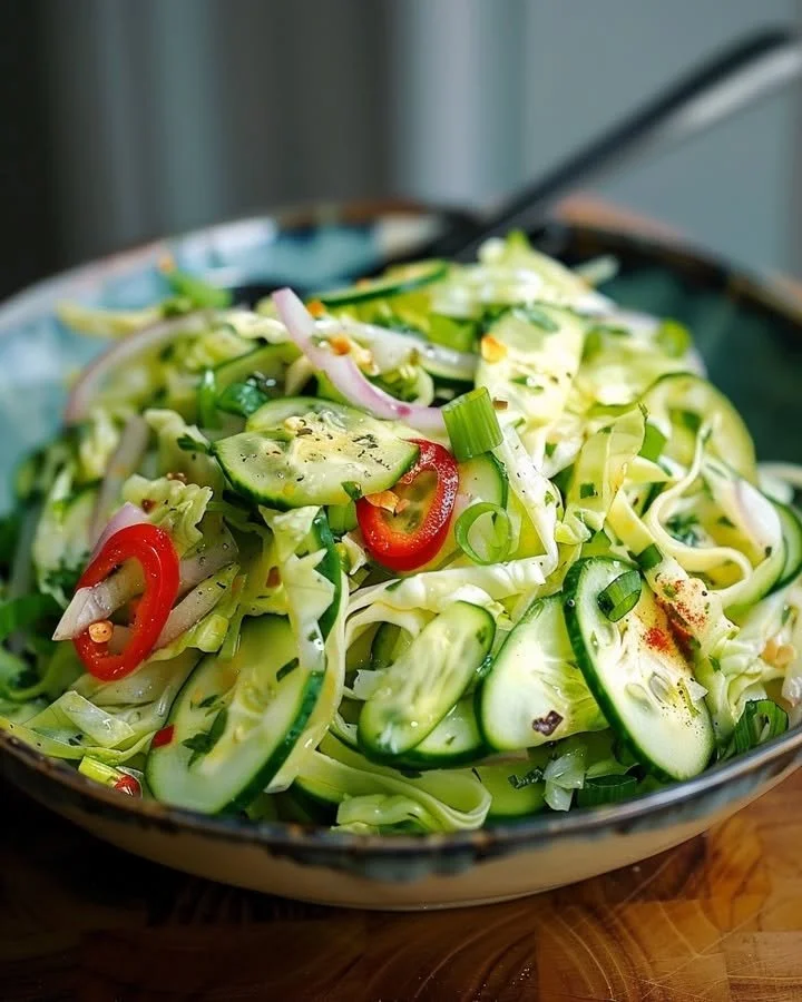 Cucumber Salad with Chinese Cabbage served in a bowl