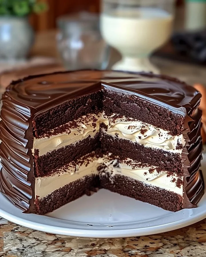 Homemade Ding Dong Cake with chocolate and cream filling