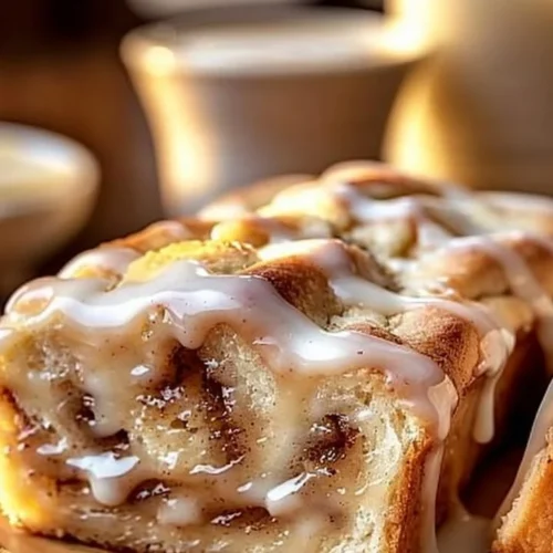 Delicious Dollywood cinnamon bread drizzled with icing on a plate.