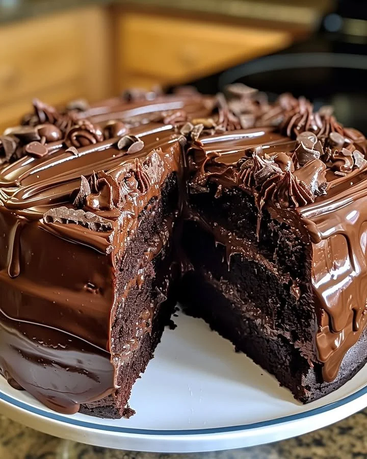Delicious Double Chocolate Coca-Cola Cake topped with chocolate frosting
