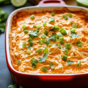 Easy dairy-free buffalo chicken dip served with tortilla chips.