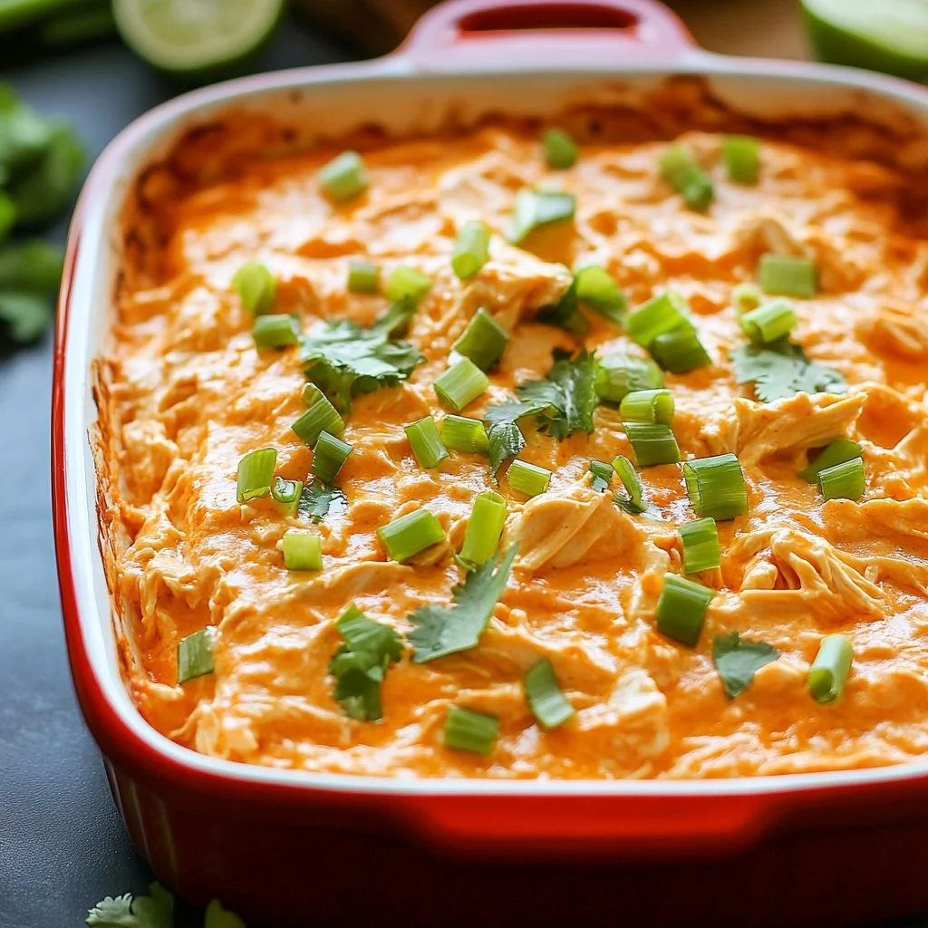 Easy dairy-free buffalo chicken dip served with tortilla chips.