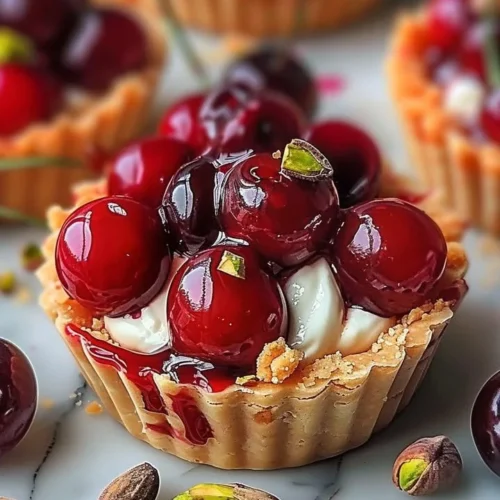 Elegant Cherry Pistachio Tartlets with vibrant cherry and pistachio toppings
