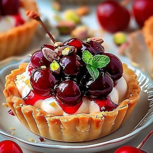 Elegant cherry pistachio tartlets with a delicious cherry and nut filling