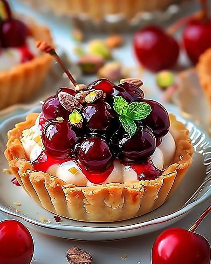 Elegant cherry pistachio tartlets with a delicious cherry and nut filling