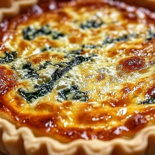 Elegant ricotta and spinach quiche served on a rustic wooden table