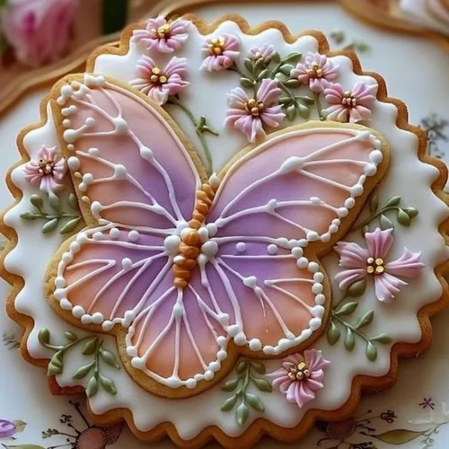 Decorated Floral Butter Cookies with Royal Icing on a plate