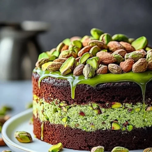 Delicious flourless pistachio cake served on a white plate