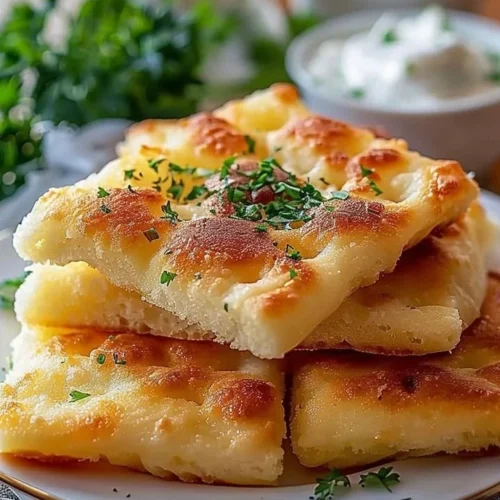 Fluffy cottage cheese cloud bread served on a plate with herbs