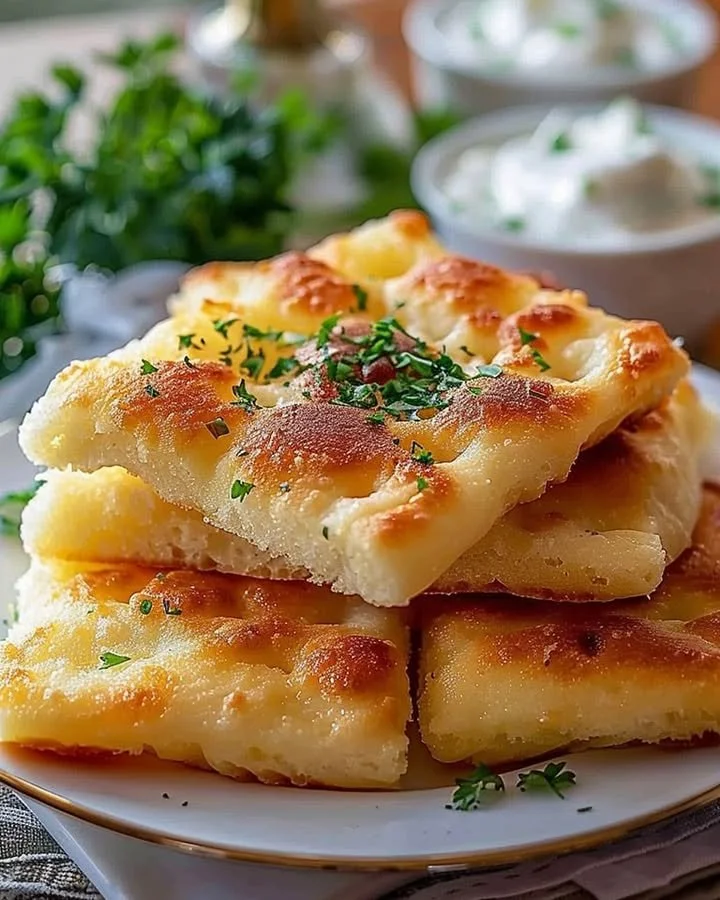 Fluffy cottage cheese cloud bread served on a plate with herbs