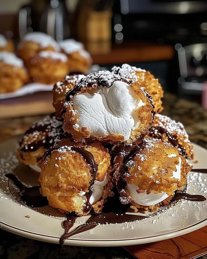 Deliciously crispy Fried S'mores Bombs filled with chocolate and marshmallow.