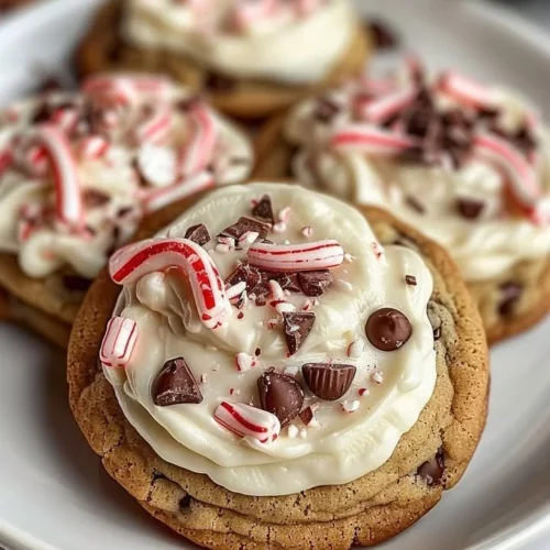 Frosted Peppermint Chocolate Chunk Cookies with a festive holiday design