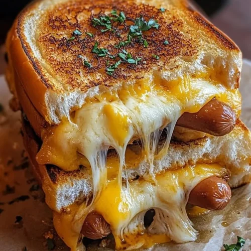 Fryer Grilled Cheese Hot Dogs with crispy cheese and grilled sausages