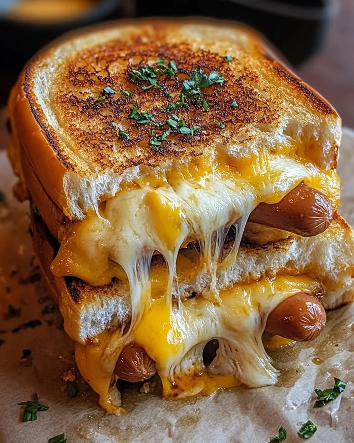 Fryer Grilled Cheese Hot Dogs with crispy cheese and grilled sausages