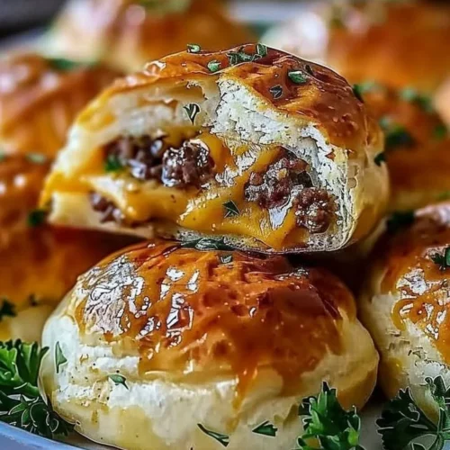 Delicious garlic parmesan cheeseburger bombs ready to be served.