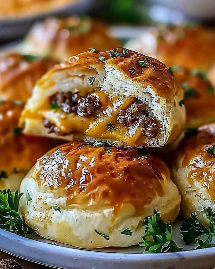 Delicious garlic parmesan cheeseburger bombs ready to be served.