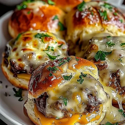 Delicious Garlic Parmesan Cheeseburger Bombs served on a plate