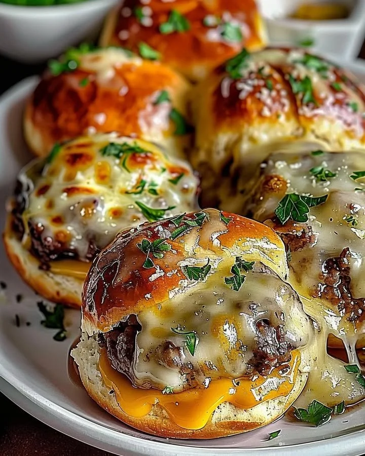 Delicious Garlic Parmesan Cheeseburger Bombs served on a plate