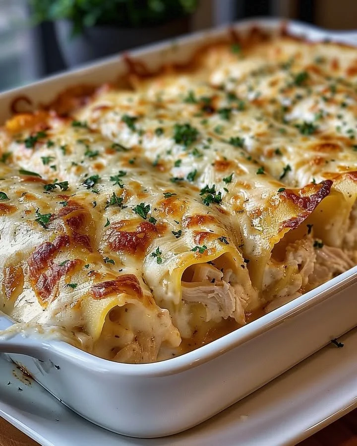 Garlic Parmesan Chicken Lasagna Roll-Ups ready to serve
