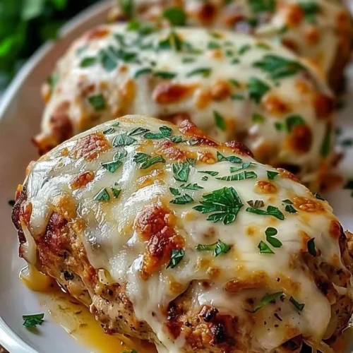 Garlic Parmesan Chicken Meatloaf served on a plate with herbs