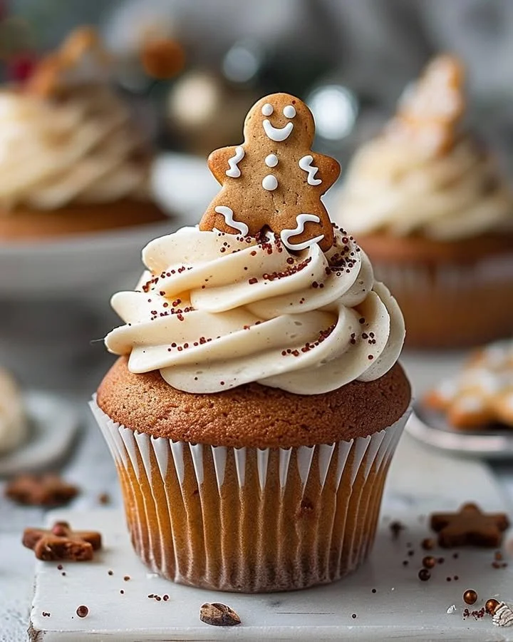 Delicious gingerbread cupcakes with festive frosting and spices
