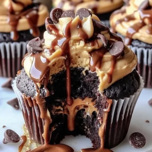 Gooey Peanut Butter Lava Cupcakes with melting filling