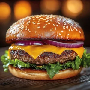 Delicious grilled onion ring burgers topped with crispy onion rings