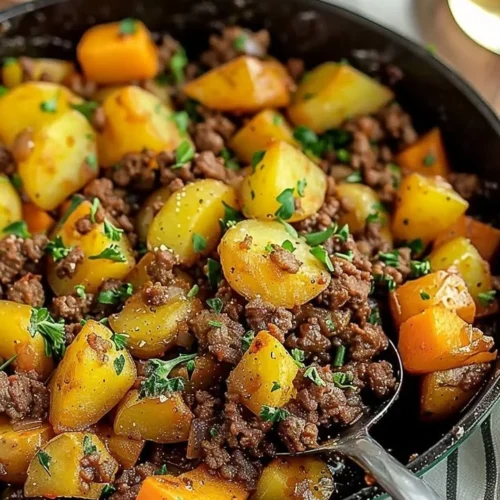 A hearty dish featuring ground beef and potatoes for a delicious family meal.
