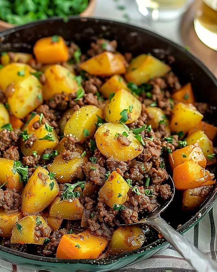 A hearty dish featuring ground beef and potatoes for a delicious family meal.