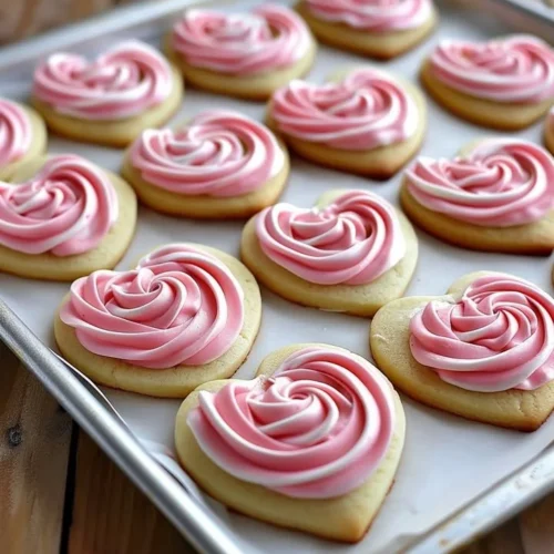 Heart-shaped sugar cookies decorated with buttercream roses