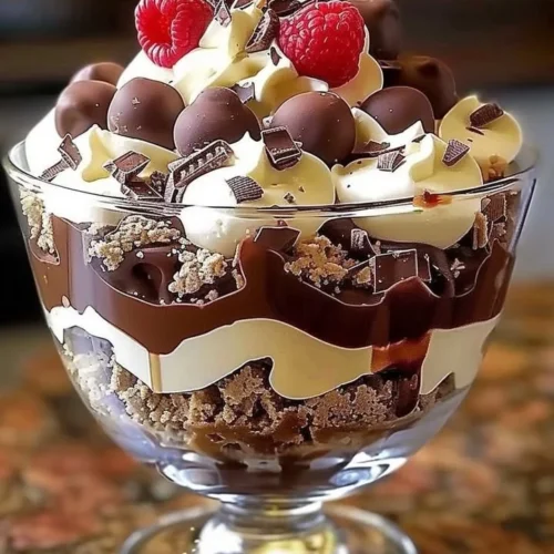 Heavenly Chocolate Cheesecake Trifle layered dessert with rich chocolate cheesecake