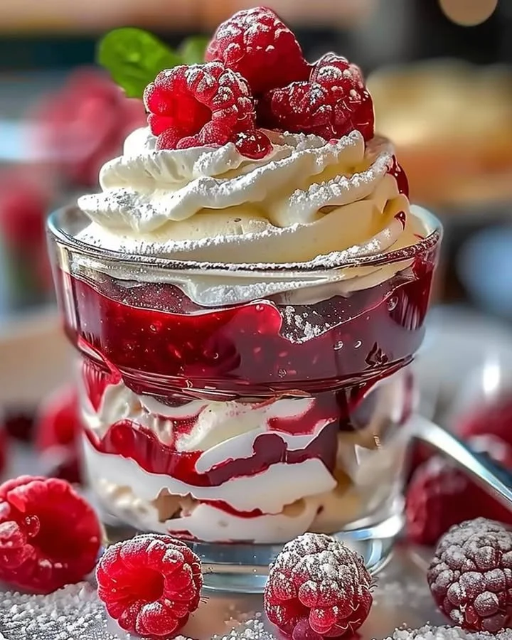Heavenly raspberry white chocolate mousse parfait in a glass