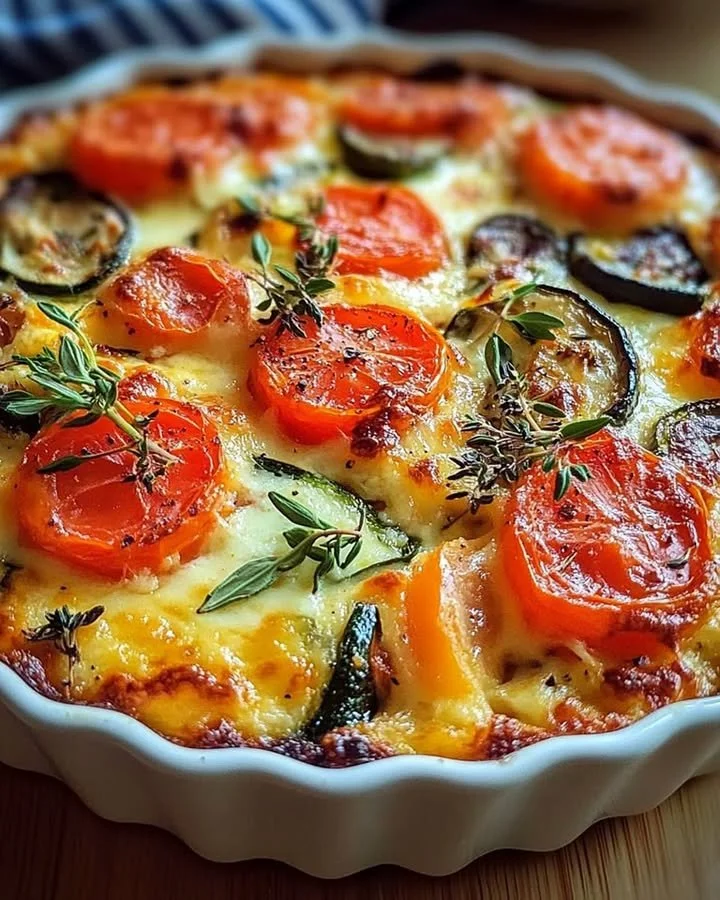 High protein cottage cheese veggie bake served in a dish