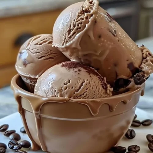 Delicious homemade coffee ice cream served in a bowl