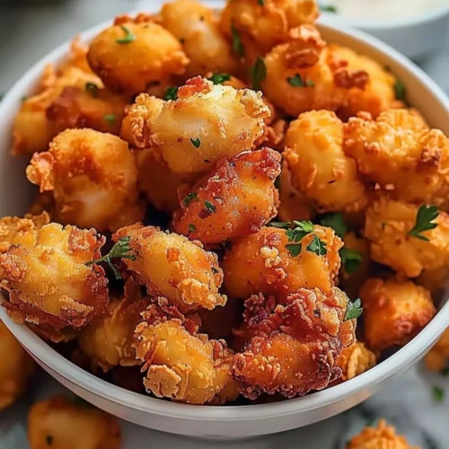 Crispy homemade popcorn chicken served with dipping sauce