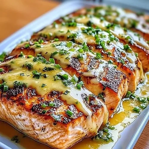 Honey Lime Garlic Butter Baked Salmon served on a plate with fresh herbs.