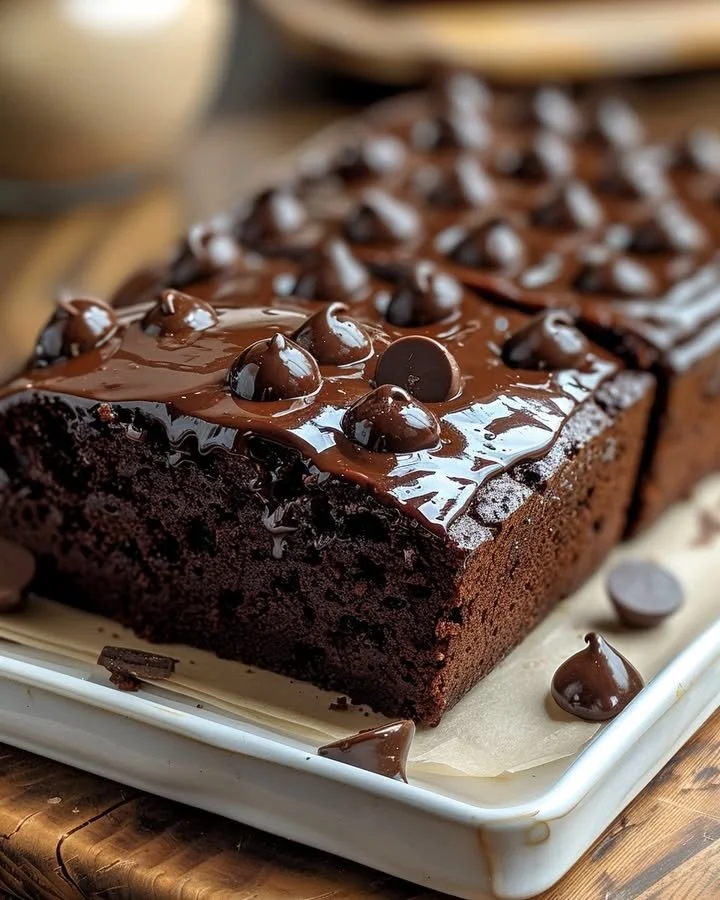 Delicious hot fudge brownie bread sliced and served on a plate