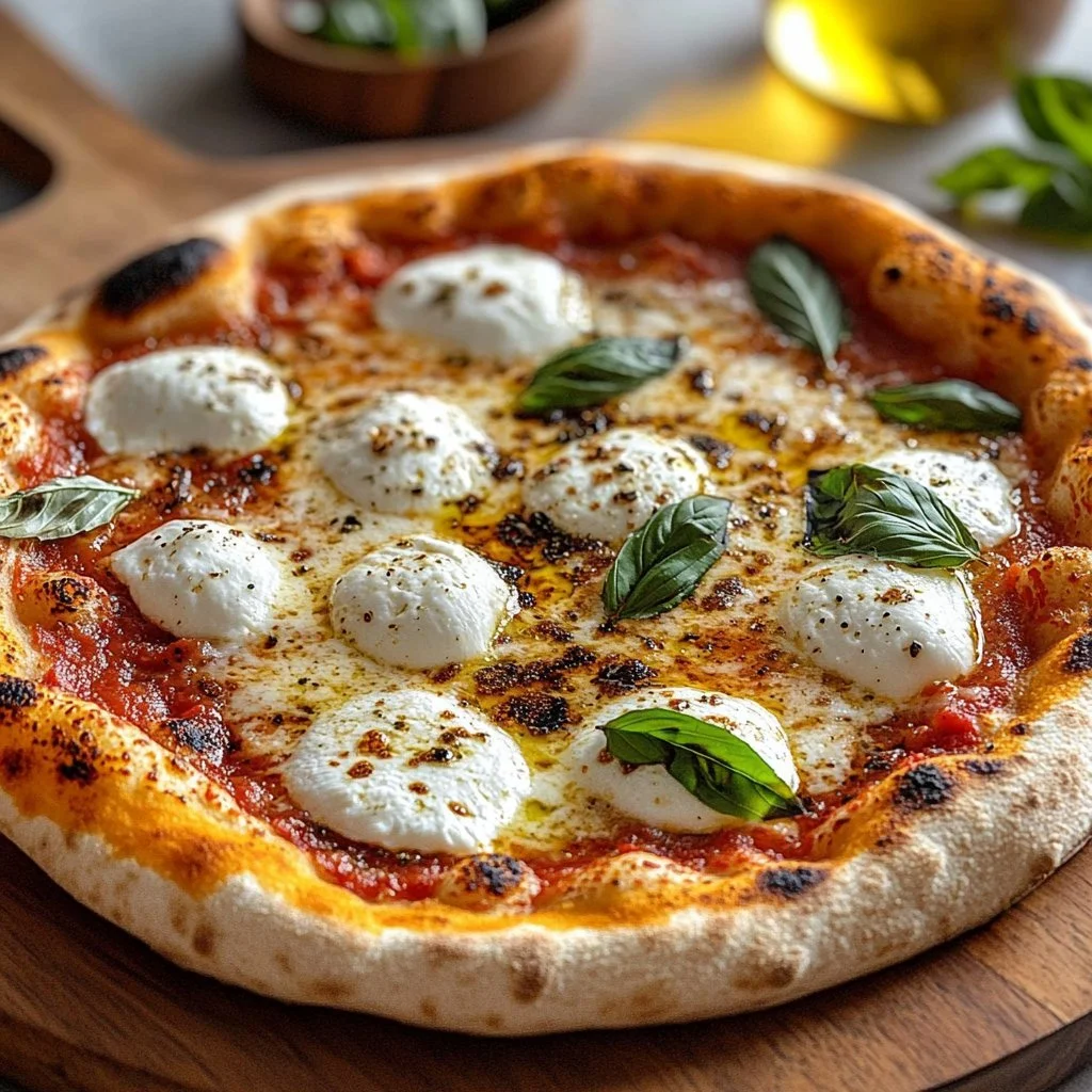 Delicious Hot Honey Ricotta Pizza drizzled with honey and topped with fresh ingredients