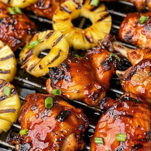 Huli Huli Chicken marinade on grilled chicken served with tropical sides.