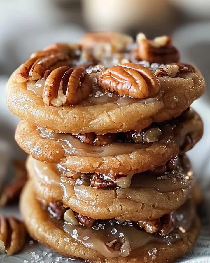 Delicious pecan pie cookies on a plate, showcasing a chewy texture and rich flavor.