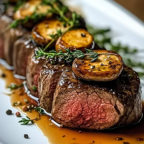 Juicy Million Dollar Roast Beef Tenderloin garnished and ready to serve.